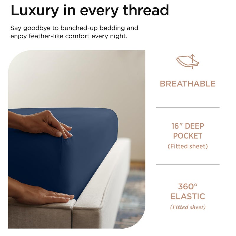 Threadmill 100% Cotton Sheets for Twin XL Size Bed - 600 Thread Count Twin XL Bed Sheets Set with 15â€ Deep Pocket - Sateen Weave 3-Piece Bedding Set with Cooling Effect, Folkstone Blue - Image 3